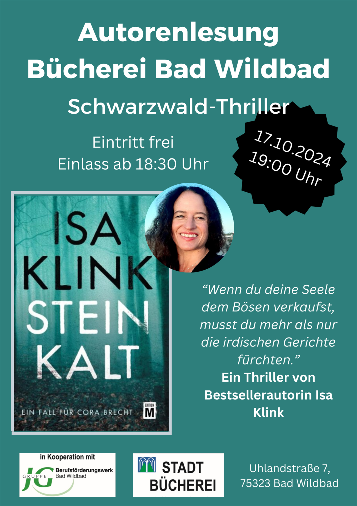 Plakat Autorenlesung von Isa Klink - Schwarzwald Thriller