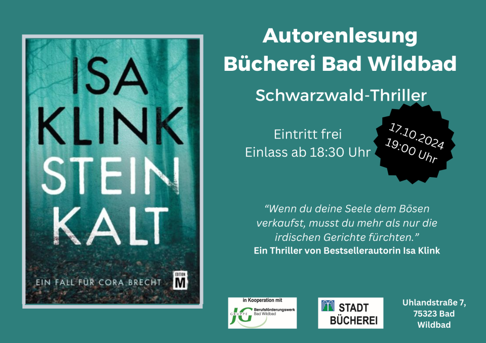 Lesung von Isa Klink - Steinkalt - Schwarzwald-Thriller